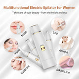 Facial Hair Removal for Women 4 in 1 Hair Removal Waterproof Painless Lady Grooming Kit With Facial Shaver, Body Shaver, Nose Hair and Eyebrow Trimmer with USB Charge (White)