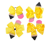 Pencil Girls Hair Bow Ponytail Holder Jumbo Hair Clips For Cheerleader Girls JBC13 (4 Pcs-Yellow)