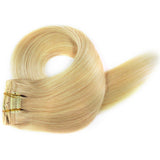 TheFashionWay Clip in Hair Extensions Brazilian Human Hair Extensions 70g Silky Straight Weft Remy Virgin Hair #24 Honey Blonde 18 inches