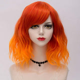 Short Bob Wig with Bangs Cosplay Lolita Wavy Harajuku Synthetic Hair For Women Girls Costume(Ombre Orange)