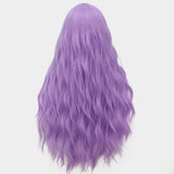 BERON Long Curly Purple Wig for Women Center Part Rose Net Girl's Halloween Cosplay Party Costume Beach Wave Wig (Light Purple)