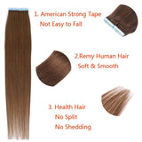 18 Inch Tape in Hair Extensions Remy Human Hair 50G 20Pcs/Pack Medium Brown Straight invisible seamless Skin Weft Reusable Tape Hair Extensions for Girls(18inch,#4)