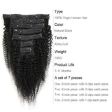 Afro Kinky Curly Clip in Human Hair Extensions Curly 9A Virgin Remy Human Hair，3C 4A Kinky Curly Human Hair Clip Ins For Women Natural Black Color Short Hair 10 Inch