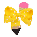 Pencil Girls Hair Bow Ponytail Holder Jumbo Hair Clips For Cheerleader Girls JBC13 (4 Pcs-Yellow)
