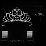 YZHSTONE Women 30th Birthday Queen Tiaras Crown Black Metal Rhinestone Crystal Princess Female 30th Birthday Prom Costume Queen Tiaras Crowns