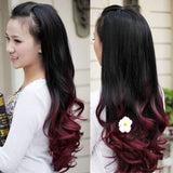 3/4 Full Head Wig Long Ombre Curly Wavy 26 Inches Half Wigs Heat Resistant Synthetic Hair High Density for Women(Wine Red, 26 Inch)