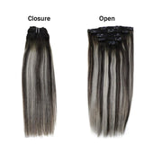 LaaVoo Real Hair Clip in Extensions Human Hair Ombre Black Clip in Hair Extensions Human Hair Off Balck to Silver Grey Highlighted Black Ombre Natural Hair Clip in Extensions 5pcs 70g 20in