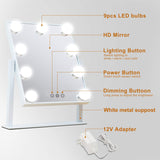 Hollywood Makeup Vanity Mirror with Lights, COSMIRROR Lighted Makeup Mirror with 9 Dimmable Bulbs and 3 Color Lighting Modes, Smart Touch Control, Plug in Light Up Mirror (White)