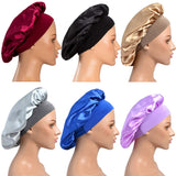 6 Pack Satin bonnet Sleep Cap for Women Soft Elastic Wide Band Hat Night Sleeping Head Cover for Good Sleeping (Solid Color,Normal Size)