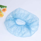 MultiBey Shower Cap Disposable, 100 PCS Elastic PE Plastic Waterproof Hair Bath Caps for Women Home Use (Blue)