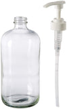 32-Ounce Large Clear Glass Boston Round Bottles w/Pumps. Great for Lotions, Soaps, Oils, Sauces - Food Safe and Medical Grade - by kitchentoolz (Pack of 2)