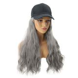 BERON Womens Baseball Cap with Long Curly Hair Synthetic Party Halloween Hat Wigs (Milk Grey 2)