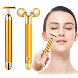 2-IN-1 Beauty Bar 24k Golden Pulse Face Massager, 3D Roller Electric Sonic Energy Beauty Bar and T Shape Face Massager Kit for Face Lift Anti-Aging Anti-Wrinkles Skin Tightening Face Firming