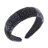 Rhinestone Padded Headband Crystal Hairband - Handmade Crystal Headband Padded Rhinestone Hair Hoop Bejewelled Statement Headband for Women Wedding Parties Headdress (Black)