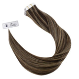 Hetto Tape in Hair Extensions 22Inch Darkest Brown #2 Highlighted #8 Light Brown 100% Real Human Hair Tape in Seamless Tape in Extensions Natural Hair 50Gram Per Package