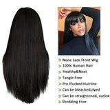 Ice Pear Hair Straight Human Hair Wigs with Bangs 150% Density Virgin Brazilian None Lace Front Wigs Human Hair Glueless Machine Made Wigs for Black Women (18 Inch, straight wig)