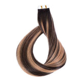 Maxfull Brown Balayage Tape In Hair Extensions Human Hair, Double Sided Silicon Glue In Real Remy Seamless Hair Extensions, 20pcs, 22inch, 50g