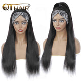 QTHAIR 14A Long Black Headband Wigs for Women Straight Human Hair Wig with Wide Headband Brazilian 100% Unprocessed Virgin Real Afro Wigs 22 inch