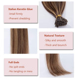 22 Inches I Tip Remy Human Hair Extensions 100 Strands/Pack Pre Bonded Keratin Stick In Hair Extensions Cold Fusion Hair Piece Long Straight For Women #4P27 Medium Brown&Dark Blonde 22'' 50g