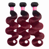 FEEL ME 1b/99j Ombre Brazilian Hair Bundles Body Wave Unprocessed Virgin Hair Extension Black to Burgundy Red Ombre Weave Human Hair Bundles(16inch)