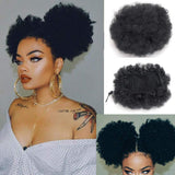 2PCS Afro Bun Puff Sissi's Fashion Hair Elastic Wrap Drawstring Synthetic Curly Ponytail Donut Chignon Hairpieces Wig Updo Hair Extensions with Clips (1B/GREY)