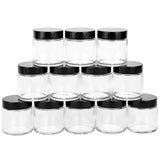 4 oz Clear Round Glass Jars (12 Pack), SXUDA Empty Cosmetic Containers with Inner Liners and black Lids For Slime, Beauty Products, Cosmetic, Lotion，Powders and Ointments