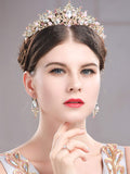 Barogirl Gold Wedding Crown and Tiara Bridal Butterfly Queen Princess Crystal Headband for Women and Girls (Pink)