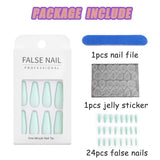 ELABEST Coffin Matte False Nails Long Ballerina Press on Nails Acrylic Solid Color Full Cover Fake Nails Party Nail Tips for Women and Girls (Green)