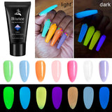 SEISSO Glow in The Dark Poly Nail Gel Kit, 7 Colors Night Glow Nail Extension Gel Enhancement Starter Gel with Slip Solution All-in-One Builder Gel for Beginners Nail Arts Manicurist