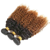 Seelaak Ombre Curly Hair Bundles Two Tone 1b/30 Kinky Curly Bundles Ombre Brown 3 Bundles Remy Hair 10A Grade Brazilian Virgin Human Hair Extension for Black Women (10 12 14)