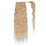 22 Inches Wrap Around Human Hair Ponytail Extensions 100% Remy Human Hair Long Corn Wave Curly With Comb Clip in One Piece Pony Tail Extensions For Girl Lady Women #613 Bleach Blonde 22'' 95g