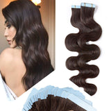 18 Inch Tape in Hair Extensions Body Wave Human Hair 100g 40pcs #2 Dark Brown Wavy Hair Seamless Skin Weft Glue in Human Hairpieces with Double Sided Tape