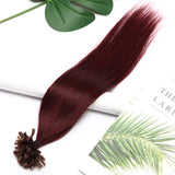 U Tip Human Hair Extensions Pre Bonded Nail Tipped Real Human Hair Piece Italian Keratin U Tip Fusion Extensions Silky Straight 100 Strands 16"-50g (#99J Wine Red)