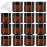 Betrome 2 oz Round Amber Glass Jars 15 Pack, Empty Cosmetic Container, Face Cream Lotion Storage Jars with White Inner Liners and Black Lids