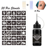 Comdoit Temporary Tattoo Kit Jagua Gel Tattoos 4 Bottles Brown/Black (2oz) Semi-Permanent Tattoos Freehand Ink DIY Fake Freckles Tattoos 35 Pcs Free Tattoo Stickers Stencils for Women Kids Men