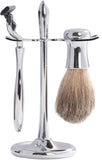 Bey-Berk BB09 Mach 3" Razor & Pure Badger Brush on Chrome Stand. Grey