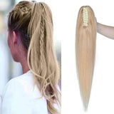 SEGO Jaw/Claw Clip Ponytail Extension Human Hair Clip in Ponytail Hair Extensions Pony Tails Hair Extensions 100% Real Remy Hair Long Straight For Women #24 Natural Blonde 18 Inch 115g