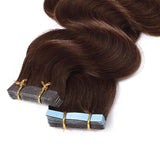 14 Inch Remy Tape in Hair Extensions Wavy Human Hair #4 Body Wave 20pcs 40g Hair Seamless Skin Weft Glue in Human Hairpieces with Invisible Double Sided Tape Medium Brown