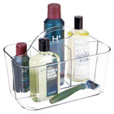 mDesign Plastic Men's Grooming Storage Organizer Caddy Tote - Divided Basket Bin, Handle for Bathroom - Holds Shaving Cream, Razors, Beard Oil, Combs, Brushes, Hair Gel, Cologne - Small - Clear