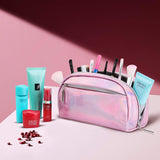 Gonex Small Makeup Bag for Purse Metallic Silver Cosmetics Bag PU Leather Travel Pouch for Women Girls Gifts Portable Water-Resistant Daily Storage Organzier, Pink