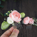 Fangsen Wedding Flower Berries and Greenery Hair Comb Wedding Bridal Headpiece Woodland Wedding Hair Accessories for Brides and Bridesmaids (Pink)