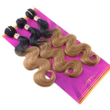 Two Tone Ombre Body Wave Synthetic Hair Extensions 16 18 20 Inches 3 Bundles Color T1/27 Fiber Weave (T1/27#)