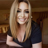 Karissa Hair Short Bob Lace Front Wigs for Women Ombre Blonde Side Part Heat Resistant Synthetic Lace Front Wig Dark Root Blonde Short Haircut Hand Tied Replacement Full Wig