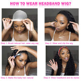 Curly Headband Wig Human Hair Headband Wigs Glueless None Lace Front Afro Wig Kinky Curly Brazilian Human Hair Wigs for Black Women Wear and Go Wigs Head Scarf Half Wig (22 Inch)