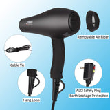 Professional Salon Infrared Hair Dryer, Powerful 1875 watt Negative Ionic Blow Dryers for Fast Drying, Pro Ion Quiet Hairdryer with Diffuser & Concentrator & Comb (Black)