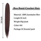 SEGO 24 Inch Crochet Box Braids Pre-Looped Box Braids Crochet Hair Extensions Ombre 3X Synthetic Braiding Hair Extensions Pre Braided Crochet Hair for Black Women 24 Strands/Pack(4 Packs 99J#)