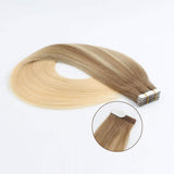 Lovrio Remy Human Hair Blonde Highlights Tape-in Extensions, Balayage Color Chestnut Brown Fading to Bleach Blonde, Real Remy Human Hair 50 Gram 18 Inch 20 Pieces