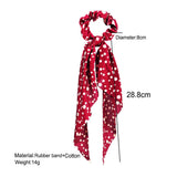 Blufly Ribbon Hair Scrunchies Polka Dot Long Boho Headband Ponytail Holders Chiffon Hair Scarf Head Tie for Women and Girls (Pack of 4)