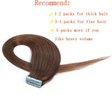 18 Inch Tape in Hair Extensions Remy Human Hair 50G 20Pcs/Pack Medium Brown Straight invisible seamless Skin Weft Reusable Tape Hair Extensions for Girls(18inch,#4)