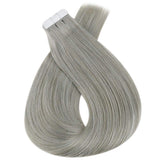 RUNATURE Human Hair Tape in Extensions 20 Inch Solid Grey Blonde Hair Glue in Extensions 50g 20 Peces Highlight Blonde Tape in Human Hair Extensions Natural Hair